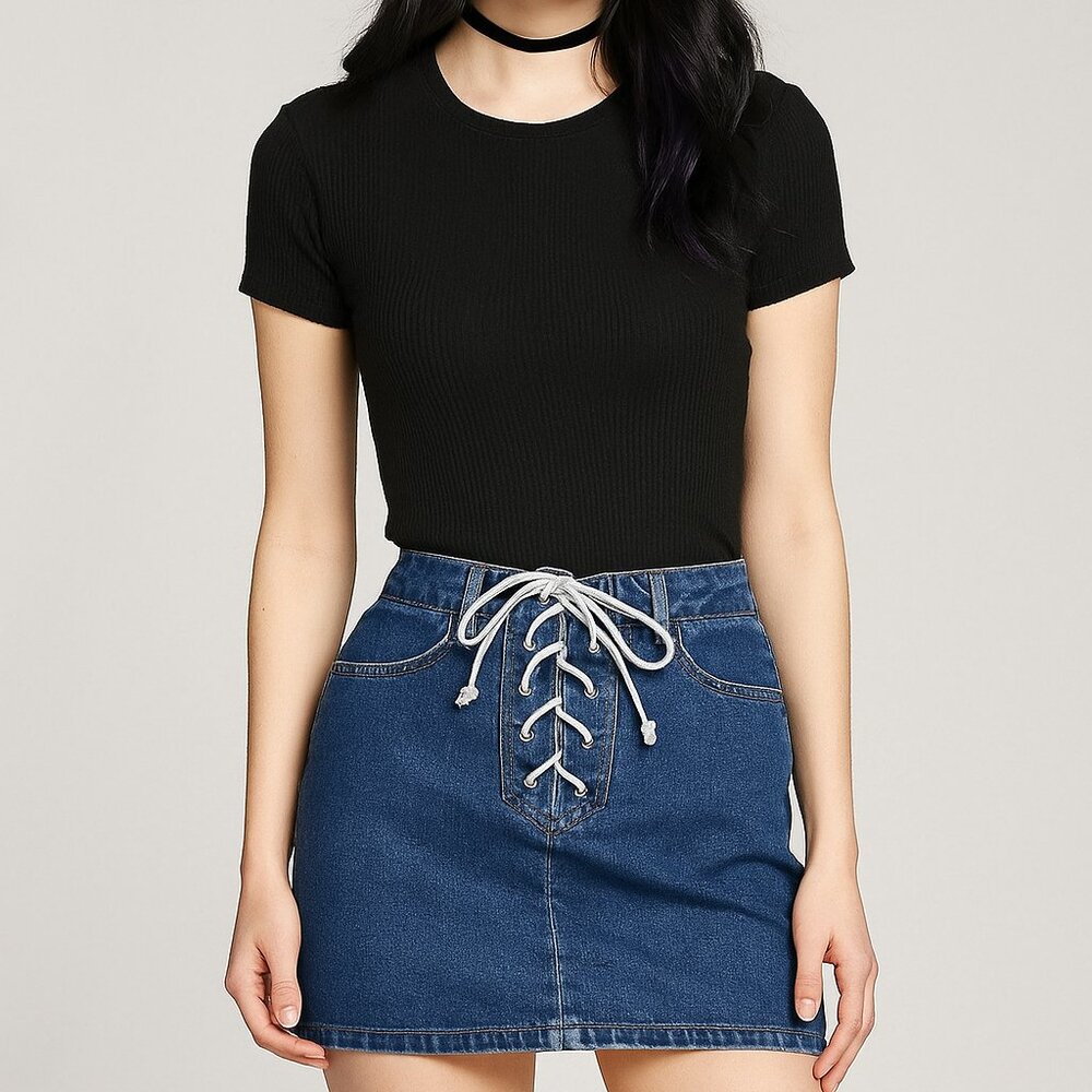 Pacsun Laceup Front Mini Jean Skirt Denim Tie Up